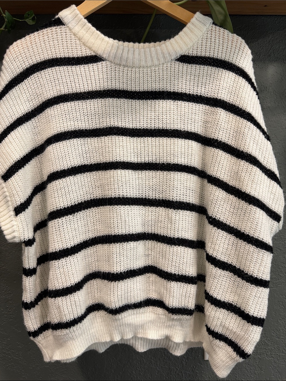 Carly Jean Los Angeles Cream and Black Striped Crewneck Sweater